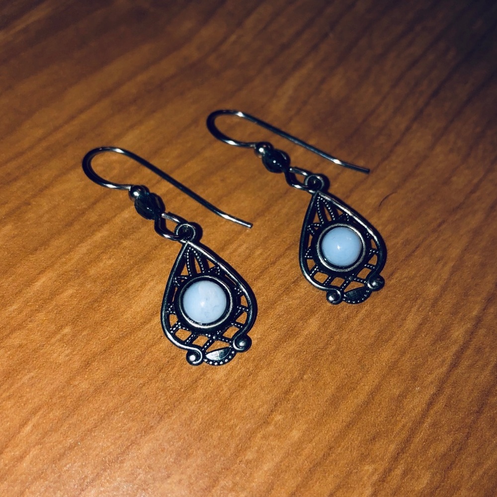 Blue Stone Silver Earrings